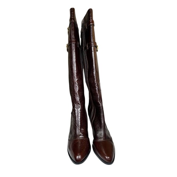 Claudia Ciuti Brown Leather Knee High Stiletto Boots Made in Italy 8.5 M NWOT - Picture 2 of 7